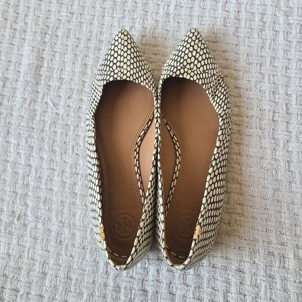Tory Burch Penelope Snake Print Cap Toe Flat In King Cobra Women's Size 7